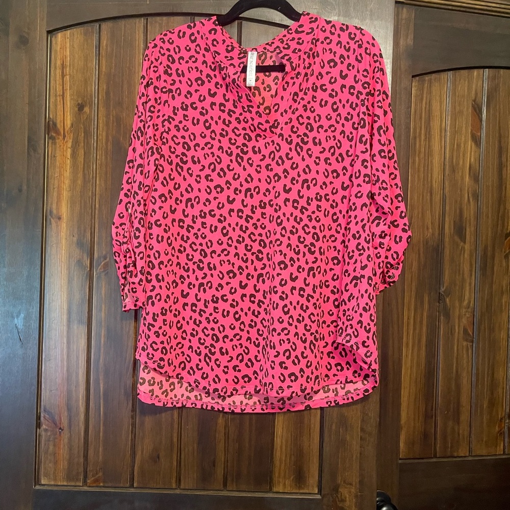 Women's Hot Pink Leopard Print Blouse - Lightweight Casual Top